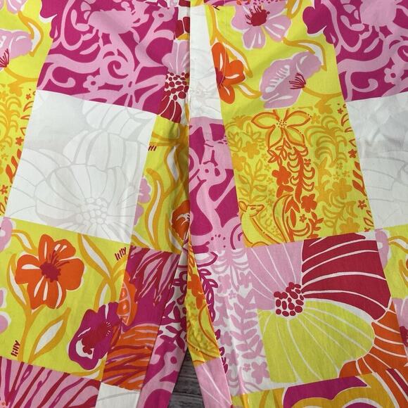 Lilly Pulitzer Rachael Capri Pants sz 4 Pet Kings Court Patch Pink Floral Cabs - Picture 6 of 8